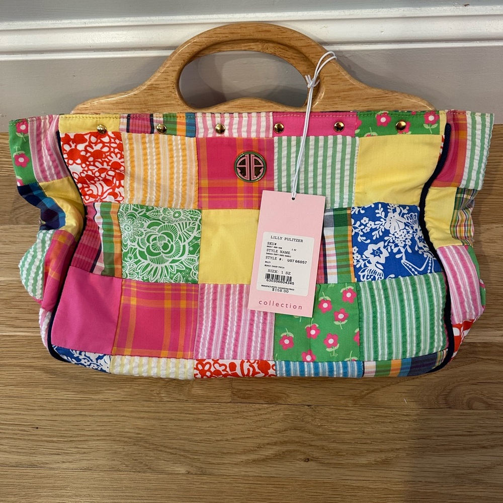 Lilly Pulitzer Pink and Yellow Tote Bag with Patchwork Design
